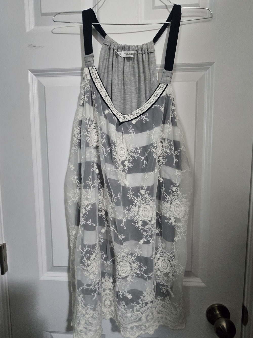 Maurices Sheer White  Lace Overlay Sleep Slip - White & Navy - Plus Size